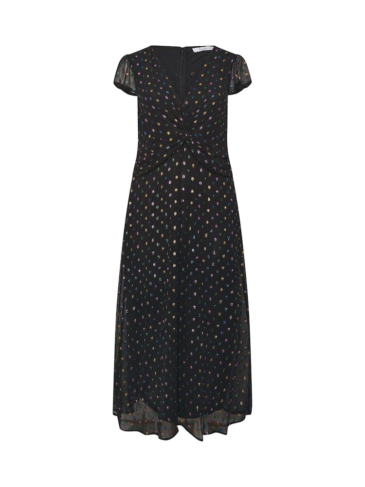 Yours Curve Black London Dobby Twist Front Dress - Image 5 of 5