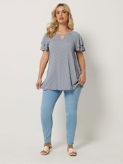 Yours Curve Blue Short Sleeve Top - Image 2 of 5