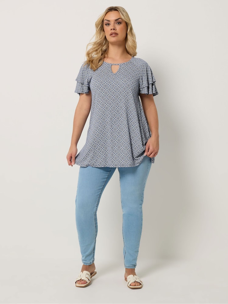 Yours Curve Blue Short Sleeve Top - Image 2 of 5