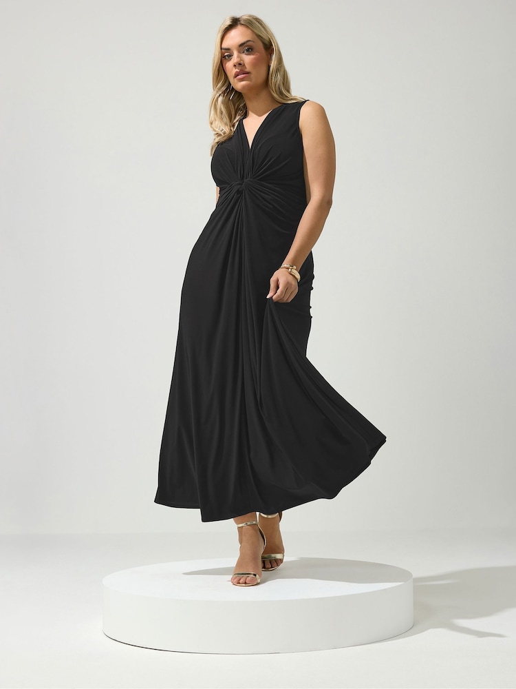 Yours Curve Black London Knot Front Maxi Dress - Image 1 of 5