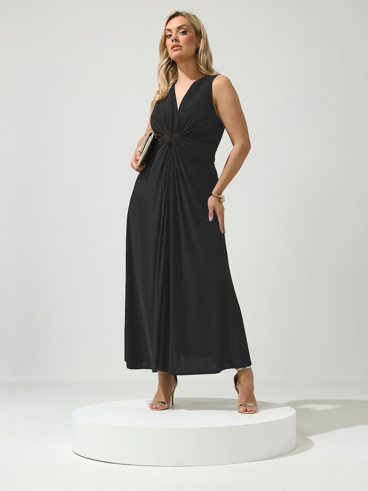 Yours Curve Black London Knot Front Maxi Dress - Image 2 of 5