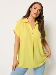 Yours Curve Yellow Collar Button Half Placket Blouse - Image 1 of 4