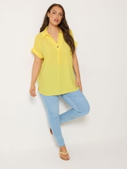 Yours Curve Yellow Collar Button Half Placket Blouse - Image 2 of 4