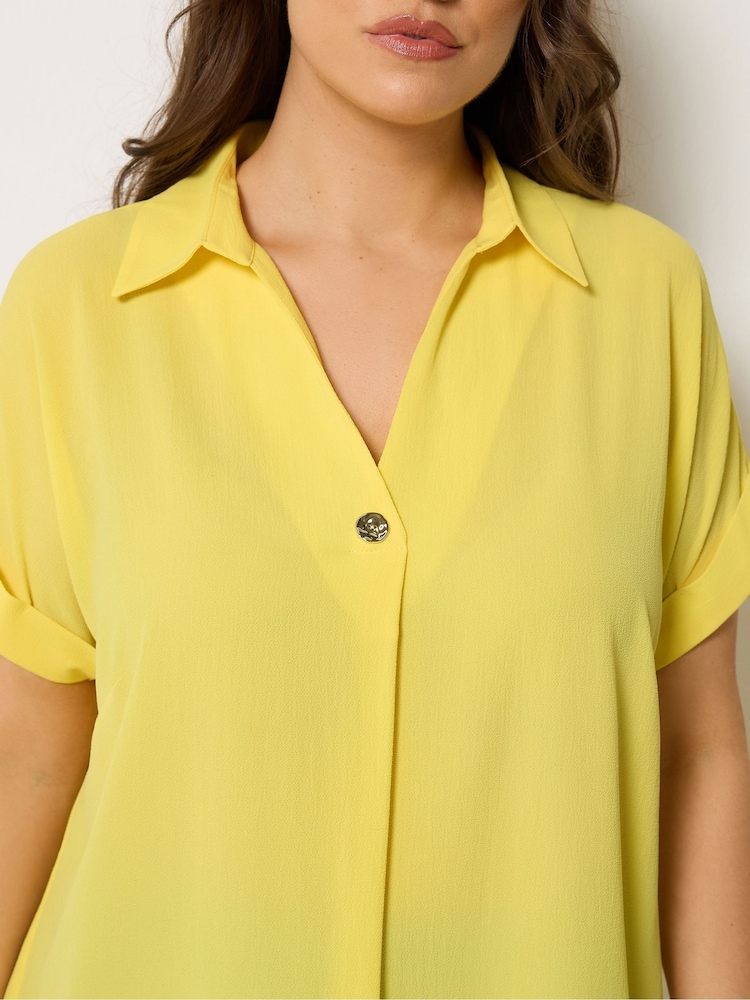 Yours Curve Yellow Collar Button Half Placket Blouse - Image 4 of 4