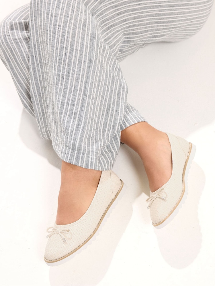Yours Curve White Wide Fit EEE Textured Ballet Pumps - Image 1 of 1