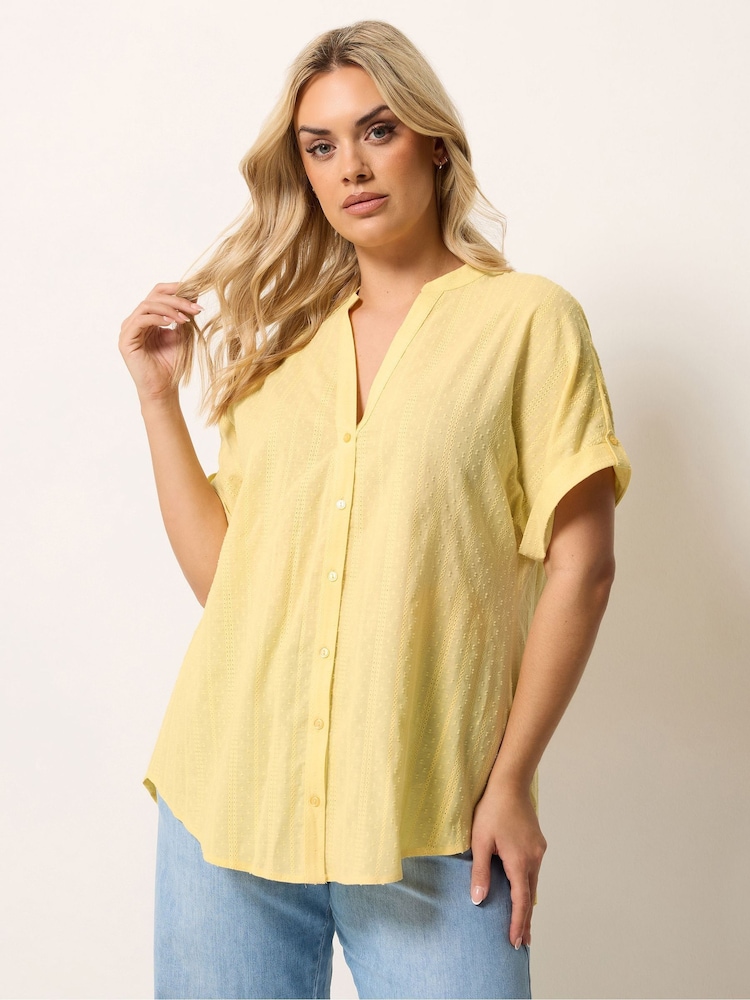 Yours Curve Yellow Dobby Stripe Blouse - Image 1 of 5 Yours Curve Yellow Dobby Stripe Blouse - Image 1 of 5