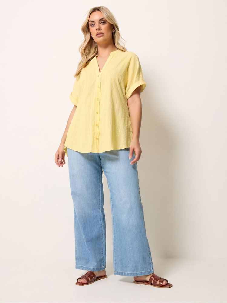 Yours Curve Yellow Dobby Stripe Blouse - Image 2 of 5 Yours Curve Yellow Dobby Stripe Blouse - Image 2 of 5