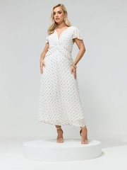 Yours Curve White London Dobby Twist Front Dress - Image 1 of 5