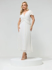 Yours Curve White London Dobby Twist Front Dress - Image 2 of 5