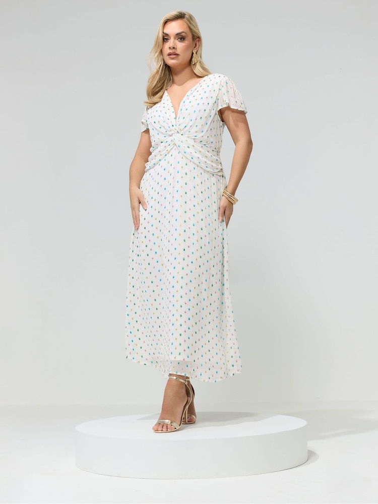 Yours Curve White London Dobby Twist Front Dress - Image 2 of 5
