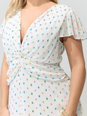 Yours Curve White London Dobby Twist Front Dress - Image 4 of 5