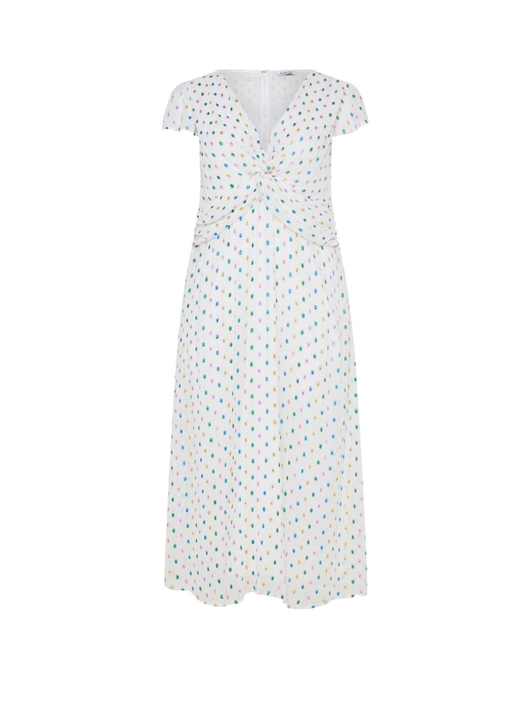 Yours Curve White London Dobby Twist Front Dress - Image 5 of 5