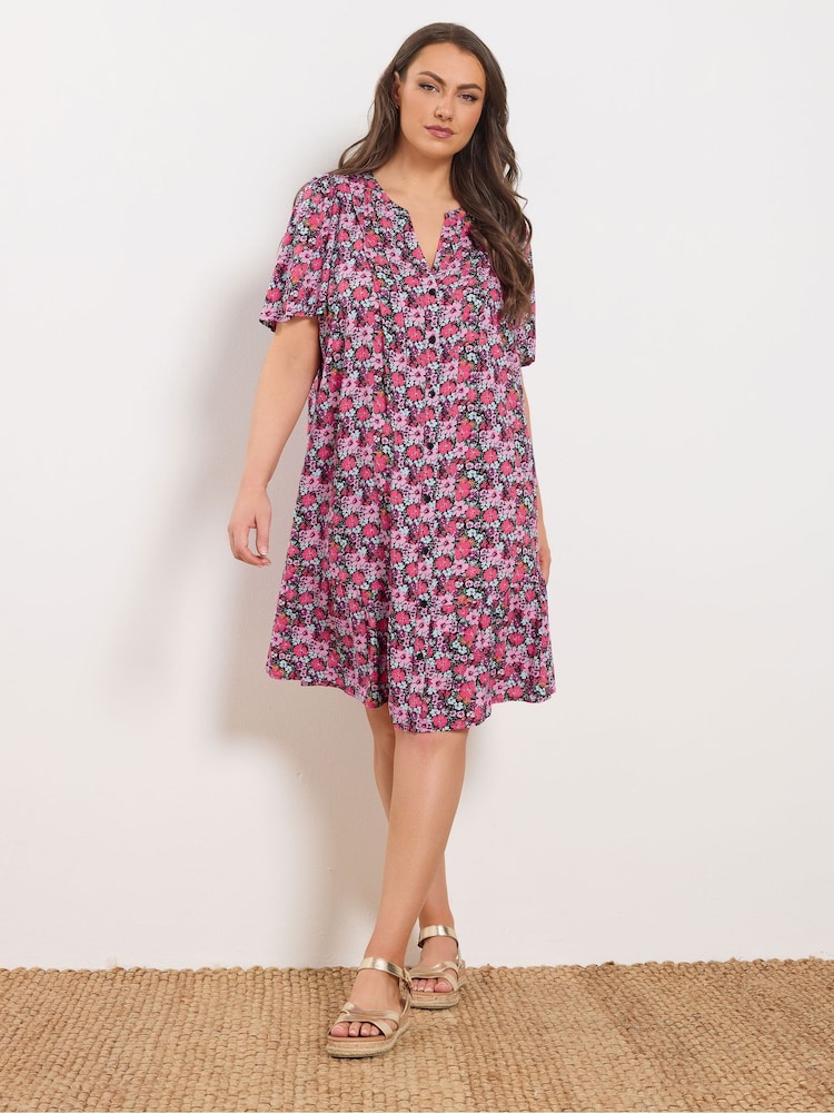 pink smock dress Twill adding touch of volume to the skirt Yours Women's Plus Size Pink