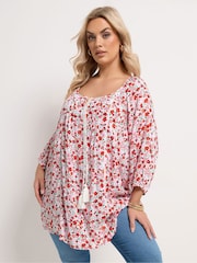 Yours Curve Red Ditsy Floral Blouse - Image 1 of 5