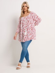 Yours Curve Red Ditsy Floral Blouse - Image 2 of 5