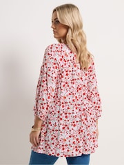 Yours Curve Red Ditsy Floral Blouse - Image 3 of 5