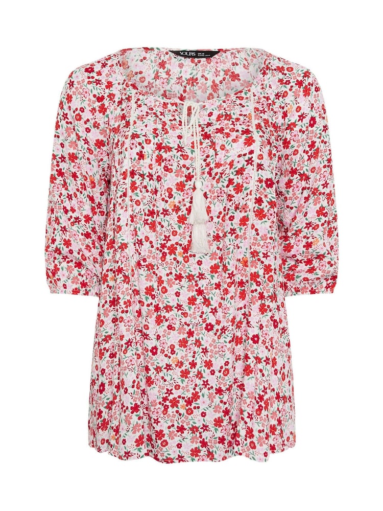 Yours Curve Red Ditsy Floral Blouse - Image 5 of 5