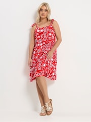 Yours Curve Red Linen Blend Smock Dress - Image 1 of 5