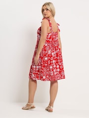 Yours Curve Red Linen Blend Smock Dress - Image 2 of 5