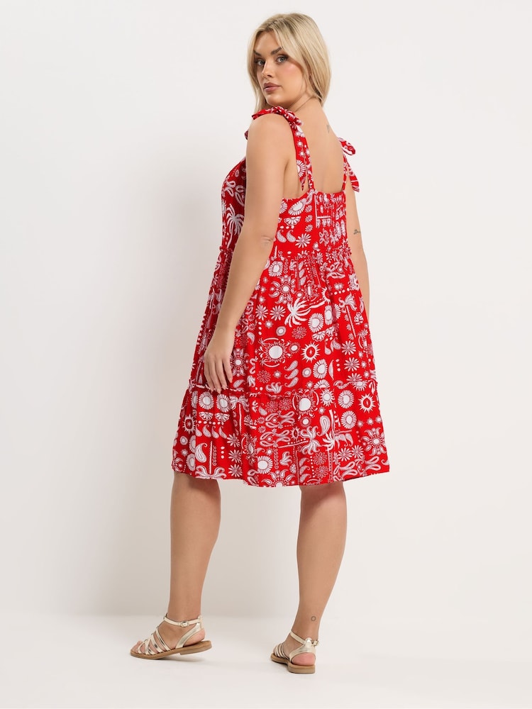 Yours Curve Red Linen Blend Smock Dress - Image 2 of 5