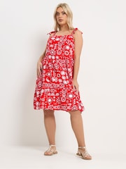 Yours Curve Red Linen Blend Smock Dress - Image 3 of 5