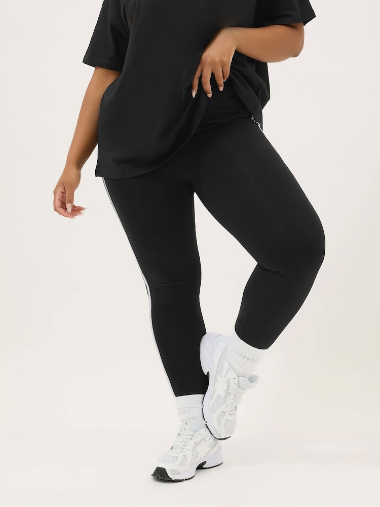 Yours Curve Black Side Stripe Leggings - Image 1 of 5