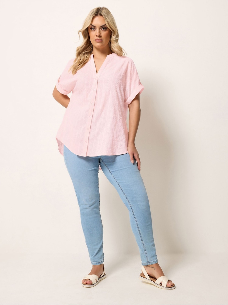 Yours Curve Pink Dobby Stripe Blouse - Image 2 of 5 Yours Curve Pink Dobby Stripe Blouse - Image 2 of 5