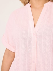 Yours Curve Pink Dobby Stripe Blouse - Image 4 of 5