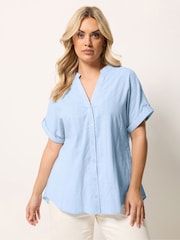 Yours Curve Blue Dobby Stripe Blouse - Image 1 of 5