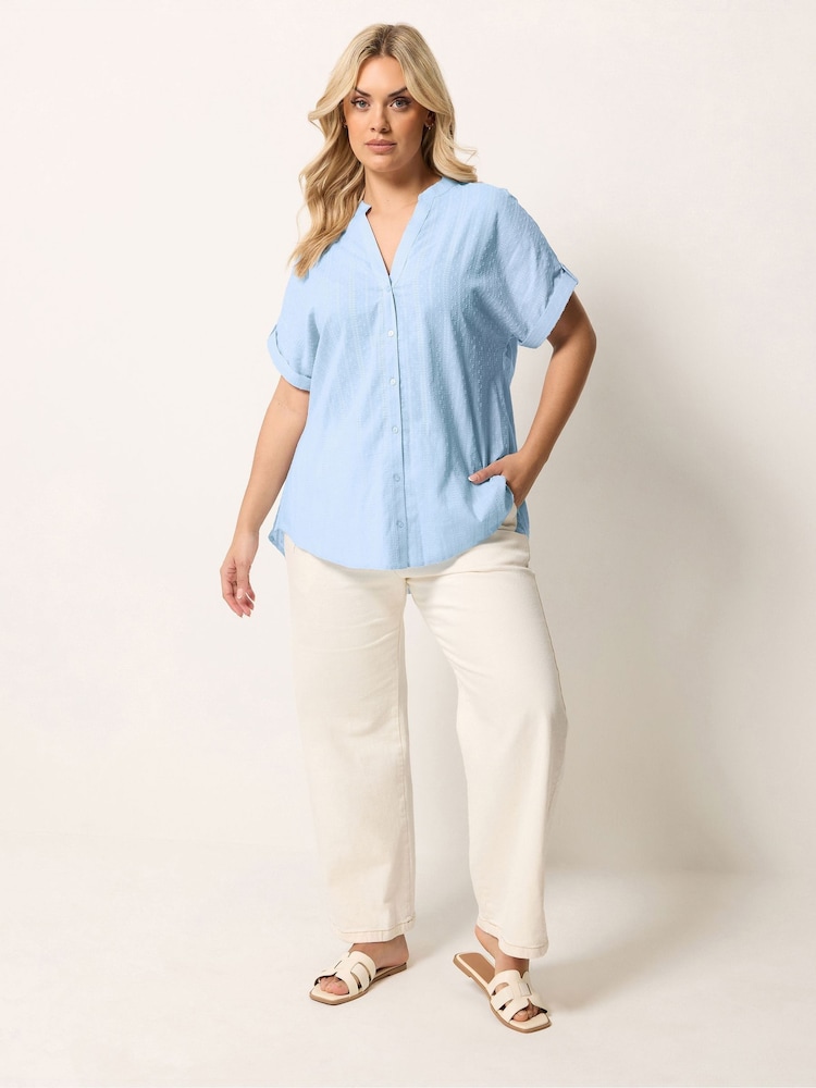 Yours Curve Blue Dobby Stripe Blouse - Image 2 of 5 Yours Curve Blue Dobby Stripe Blouse - Image 2 of 5