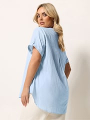 Yours Curve Blue Dobby Stripe Blouse - Image 3 of 5