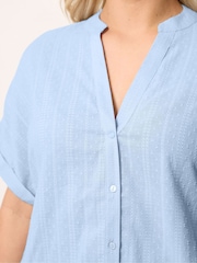 Yours Curve Blue Dobby Stripe Blouse - Image 4 of 5