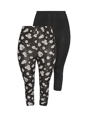Yours Curve Black Ground Cropped Leggings 2 Pack - Image 1 of 8