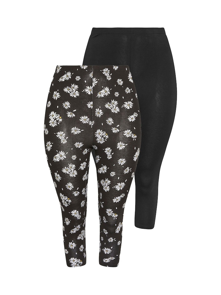 Yours Curve Black Ground Cropped Leggings 2 Pack - Image 1 of 8