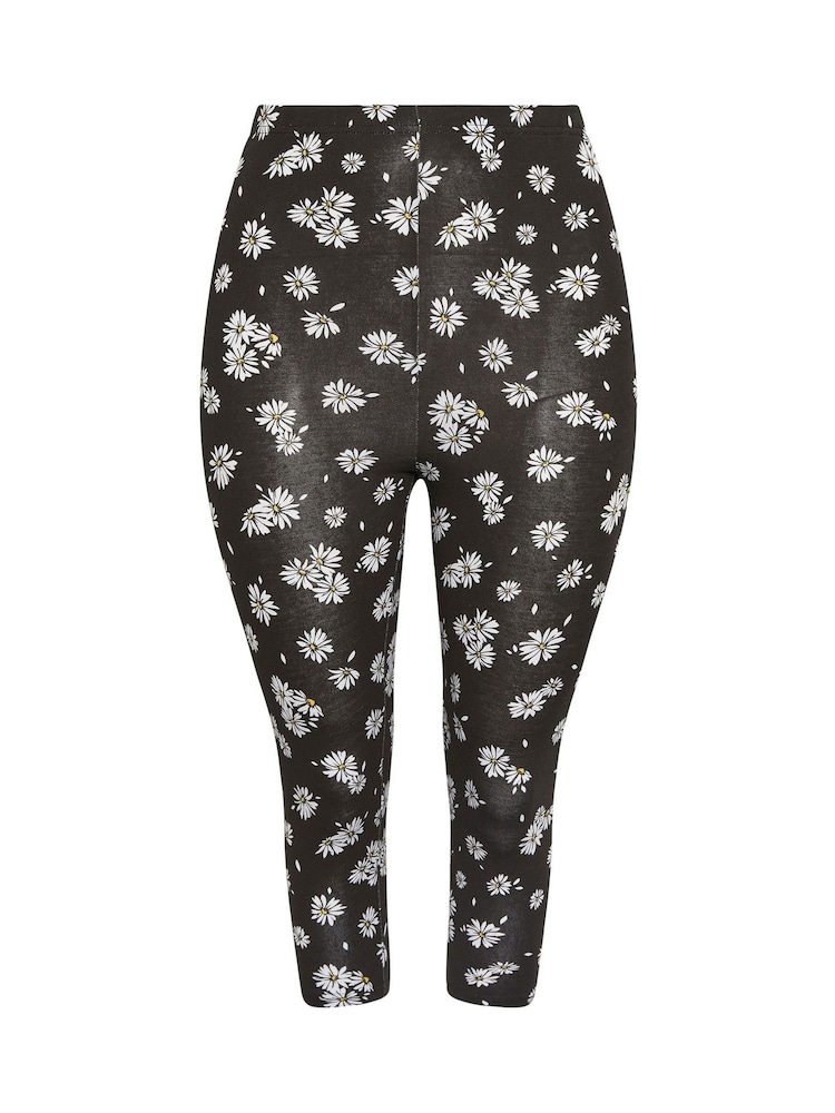 Yours Curve Black Ground Cropped Leggings 2 Pack - Image 2 of 8