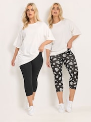 Yours Curve Black Ground Cropped Leggings 2 Pack - Image 8 of 8