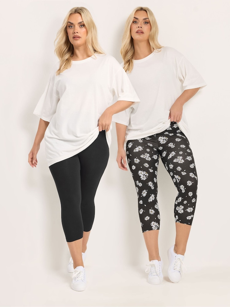 Yours Curve Black Ground Cropped Leggings 2 Pack - Image 8 of 8