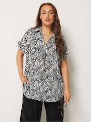 Yours Curve Black Collar Button Half Placket Blouse - Image 1 of 4