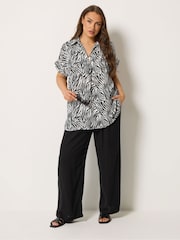 Yours Curve Black Collar Button Half Placket Blouse - Image 2 of 4