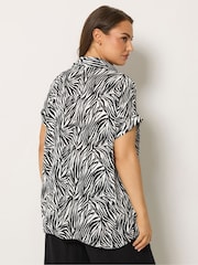 Yours Curve Black Collar Button Half Placket Blouse - Image 3 of 4