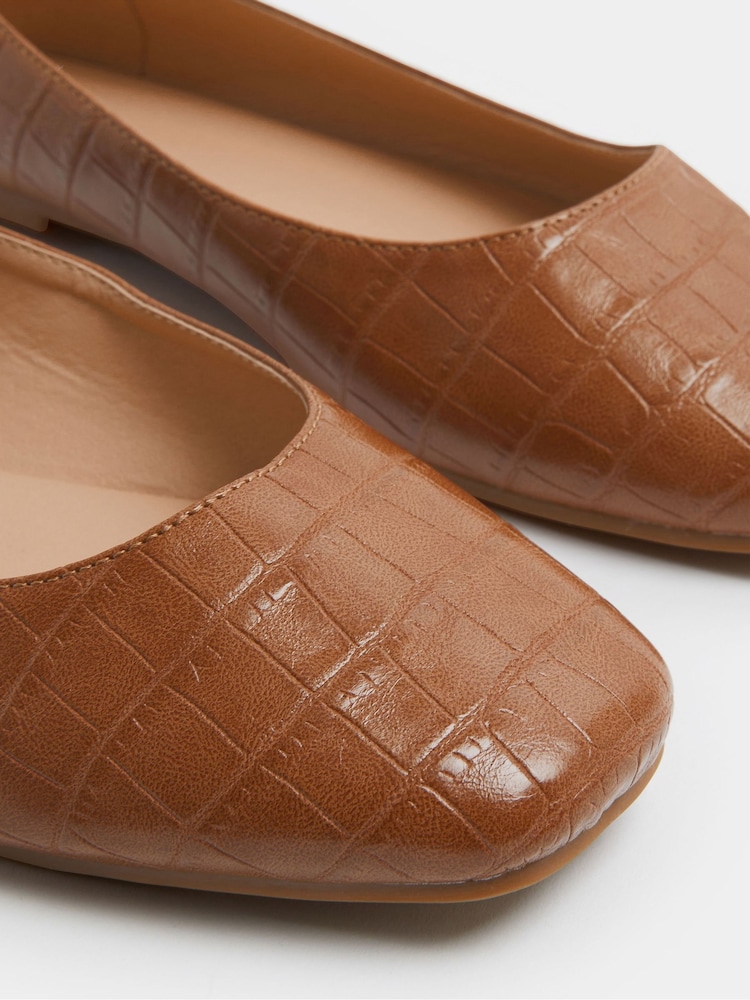 Yours Curve EEE 鳄鱼纹方头芭蕾舞鞋 - 5的图像5｝