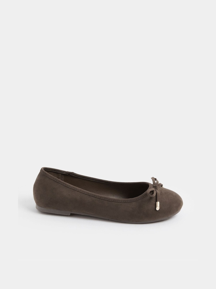 Yours Curve Brown Extra Wide Fit Faux Suede Ballerina Pumps - Image 2 of 4