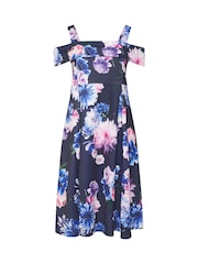 Yours Curve Blue London Cold Shoulder Skater Dress - Image 5 of 5