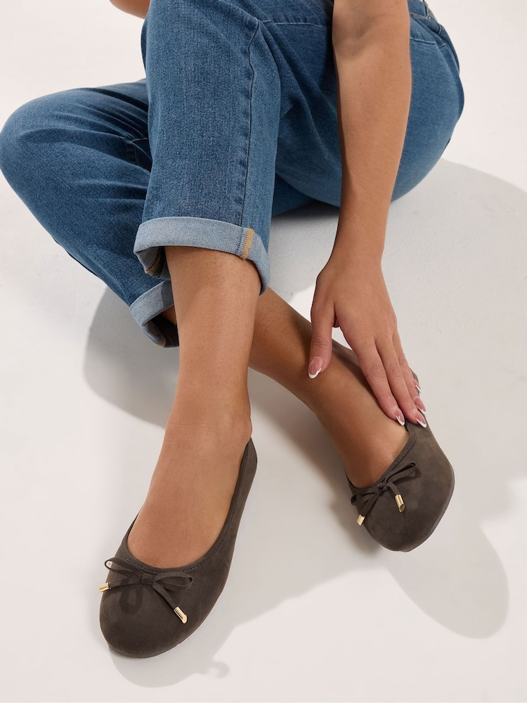 Yours Curve Brown Wide Fit Faux Suede Ballerina Pumps - Image 1 of 1