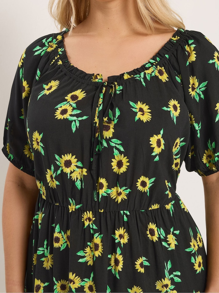 black sunflower dress Rubi Dress. Mexican Artisanal Flower Dress. Formal Dress. Latina Style The flattering V Sunflower Tiered Strappy Dress Plus