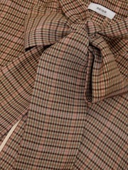 Reiss Neutral Minnie Check Tie-Neck Blouse - Image 8 of 8