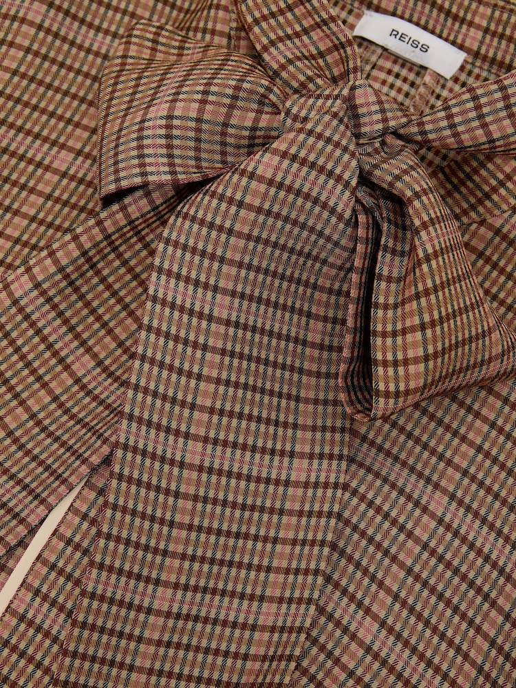 Reiss Neutral Minnie Check Tie-Neck Blouse - Image 8 of 8 Reiss Neutral Minnie Check Tie-Neck Blouse - Image 8 of 8