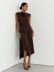 Reiss Grape Burgundy Camilla Gathered-Detail Draped Midi Dress - Image 1 of 8