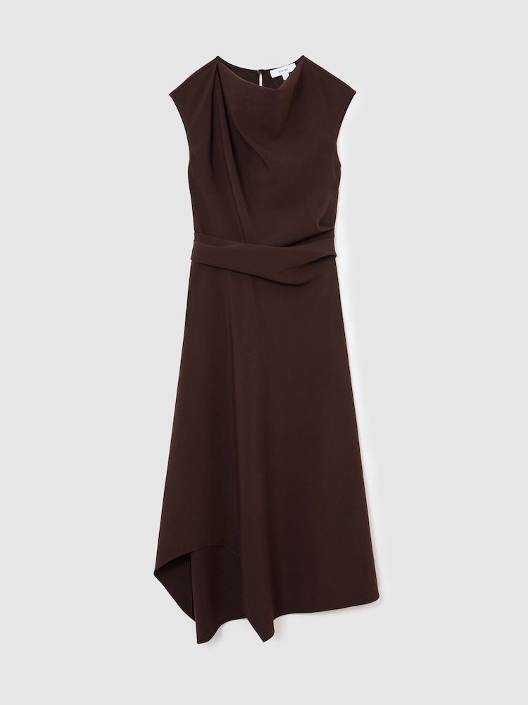 Reiss Grape Burgundy Camilla Gathered-Detail Draped Midi Dress - Image 2 of 8 Reiss Grape Burgundy Camilla Gathered-Detail Draped Midi Dress - Image 2 of 8