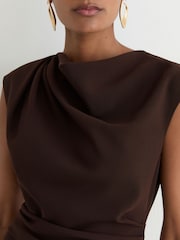 Reiss Grape Burgundy Camilla Gathered-Detail Draped Midi Dress - Image 3 of 8
